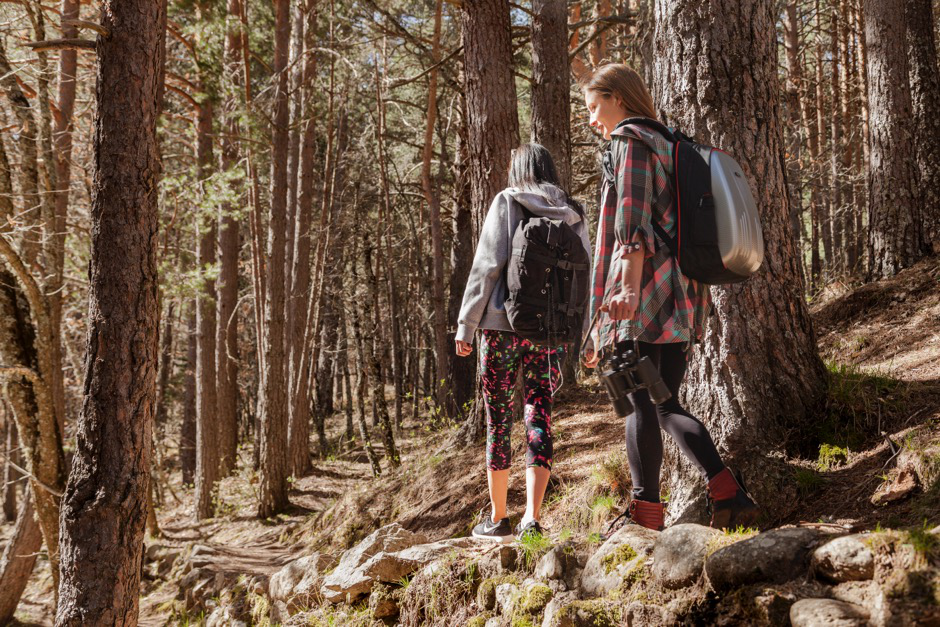 Hikers pictured with lightweight gear and organized backpacks.